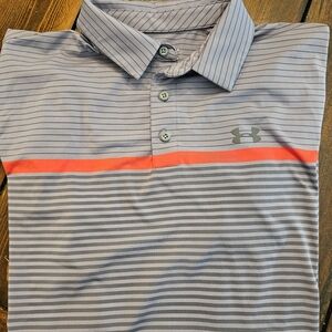 Under Armour Polo with Gray and Orange Stripes